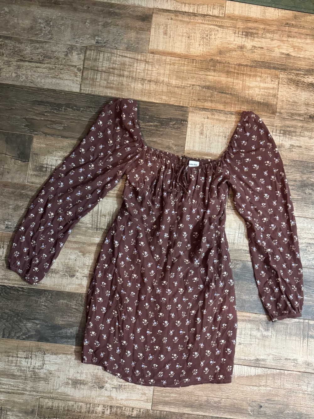 Sunday Best Rust-Brown Floral Square-Neck Mini Dress